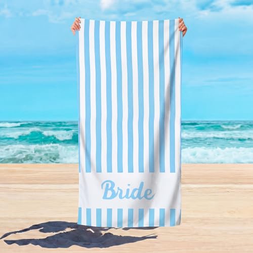 Breling 1 Pcs Bride Blue Striped Beach Towel for Honeymoon and Bachelorette Party Bride Beach Towel Coastal Bridal Shower Gift Bridesmaid Favor Gift for Wedding Engagement Party Supply(Classic)