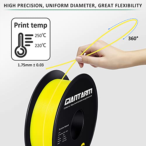 Image of GIANTARM Yellow PETG 3D Printer Filament Toughness Enhanced 1kg (2.2lbs), 1.75mm Dimensional Accuracy + /-0.03mm, 1080 Feet(330m /Roll, Vacuum Package, Fit for Most 3D FDM Printer