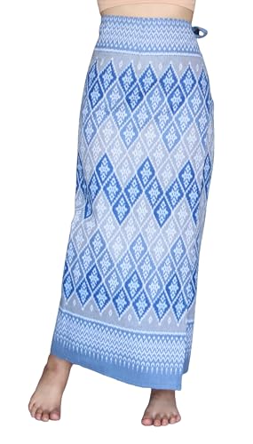 RaanPahMuang Thick Woven Cotton Thai Traditional Wrap Skirt with Waist Ties