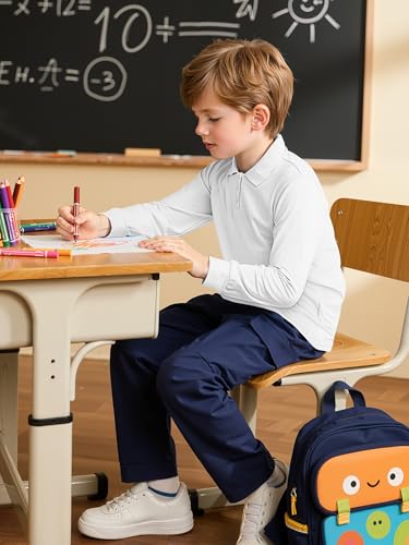 Cooraby 4 Pack Boys' Long-Sleeve Pique Polo Shirt Winter Soft Casual Polo Shirt School Uniform for Kids4