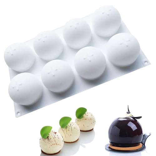 Molde De Silicona Esférico,8 Cavidades Siliconas Molde Esférico,Moldes De Siliconas Esfera 3d,Moldes Silicona Semiesfera Adecuado Para Hacer Tartas Mousse Pudines Muffins