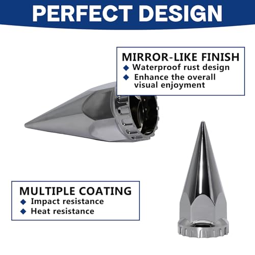 Image of Spike Lug Nut Covers 33mm x 4 3 /4 inch Thread-on Spike Top ABS Chromed Lug Nut Caps for Semi Trucks Wheel (40PCS)
