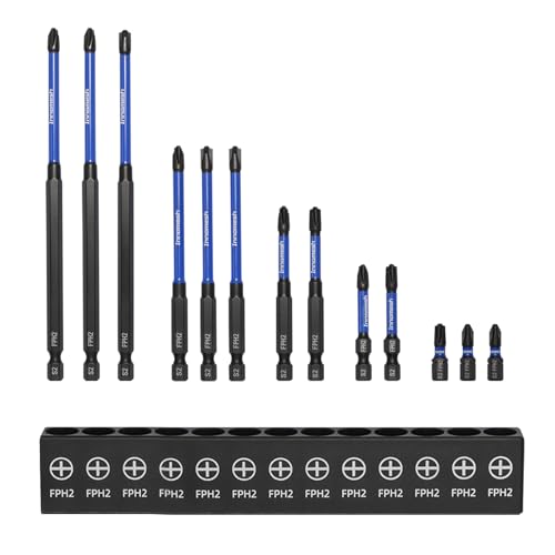 Innomesh FPH2 Magnetic S2 ECX Bit Phillips Pozidriv Slotted Bits Impact Screwdriver Bit Set 13PCS Electricians Drill Bit Tools with Bit Holder S2 Steel Laser Size Marking 25mm/50mm/75mm/100mm/150mm