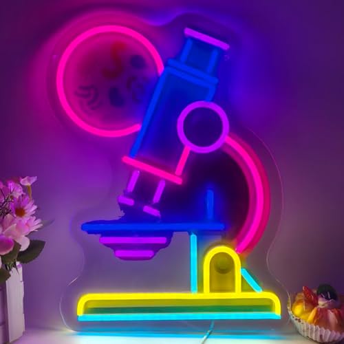 Image of Microscope Neon Sign LED Neon Light Sign for Wall Decor, Science Classroom Decor Neon Signs for Lab Biology Room Study Room Teacher Office Party Education Wall Decoration