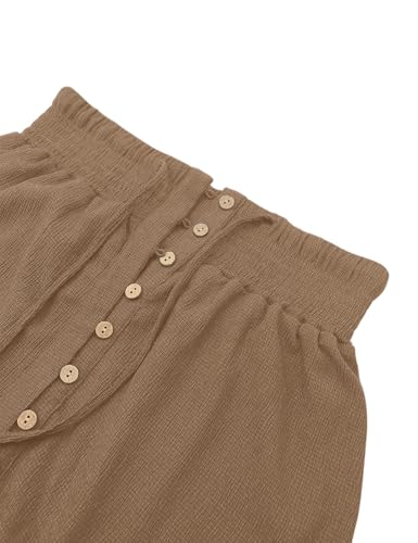 Image of Minclouse Women's Elastic Tie Waist Button Down Maxi Skirts Casual Loose Flowy Swing Slit Front Dress