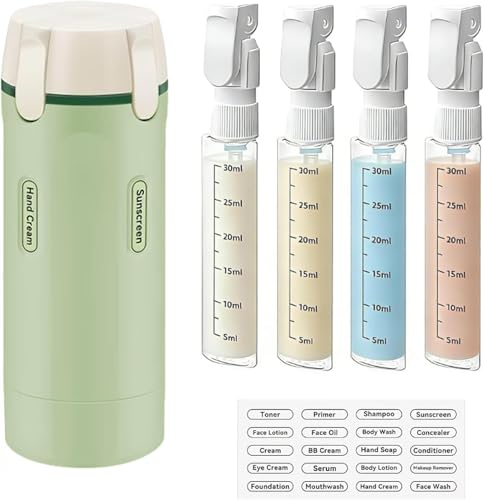 4-in-1-Reisespender 4 in 1 Travel Bottle Dispenser mit Skala und Etikett Travel Dispenser Bottle 4 in 1 für Shampoo Lotion Conditioner und Creme (grün)