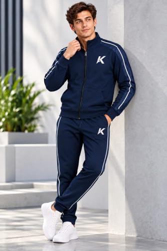 Image of Krystle Men's Tracksuit Set | Full Sleeve Zipper Jacket & Track Pants | Sportswear Tracksuit for Gym, Running, Workout & Casual Wear (Blue,Multisize)