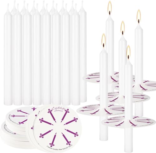 LIVEN 200 pcs Church Candles with Drip Protectors for Devotional Candlelight Vigil Service Unscented White 5 H X 1/2 D No Smoke Shabbat Praye