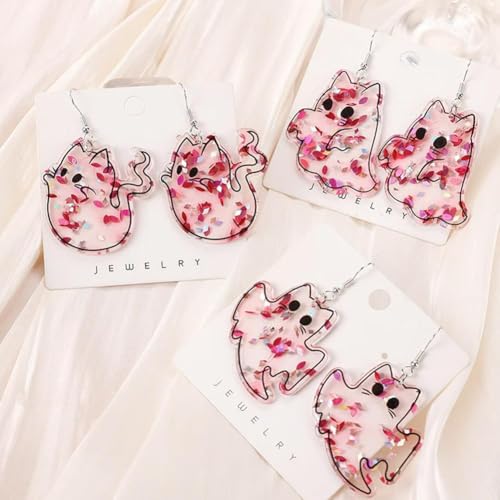 Generic Halloween Pink Ghost Earrings,Spooky Acrylic Ghost Earrings,Lightweight Acrylic Dangle Earrings Holiday Fun Earrings Halloween Accessories Jewelry4