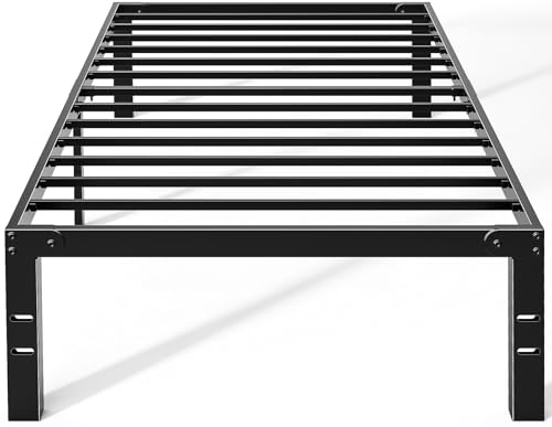 OLIXIS Metal Twin Bed Frame - 14in High with Storage Space, No Box Spring Needed with Sturdy Steel Slat Support, 800LBS Heavy Duty for Easy Assembly, Black for Bedroom