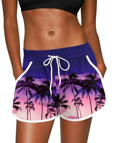 Image of For G and PL Women Summer Floral Beach Boardshorts with Pockets Swim Trunks
