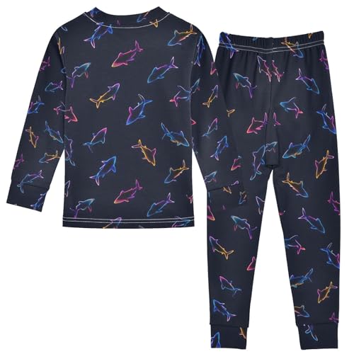 ALAZA Line Shark Neon Pajamas Long Sleeve Sleepwear 2-Piece Pajama Set2
