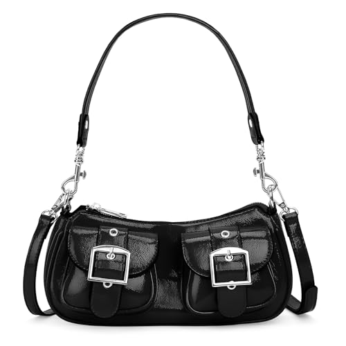 Y2K Purse for Women,Burgundy Purse Cute Red Tote Crossbody Handbag Double Pocket Faux Leather Hobo Bag for Work