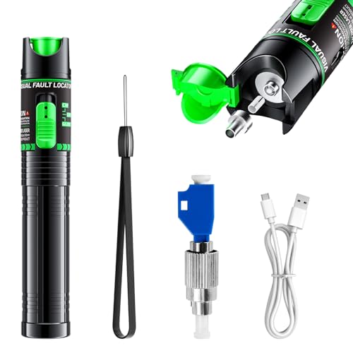 30KM Visual Fault Locator, Fibre Optic Cable Tester Meter with 2.5mm FC Male to LC Female Adapter, 650nm Fibre Light Source Testers for Optical Communications and Measurement (30mW+Green light)