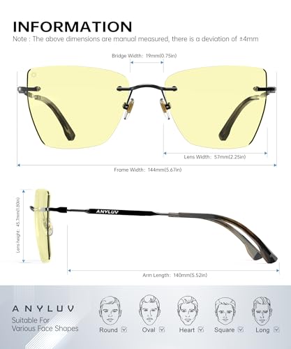 Image of ANYLUV Rimless Blue Light Glasses for Women /Men, Fashion Lightweight Blue Light Blocking Glasses with Stylish Metal Temples