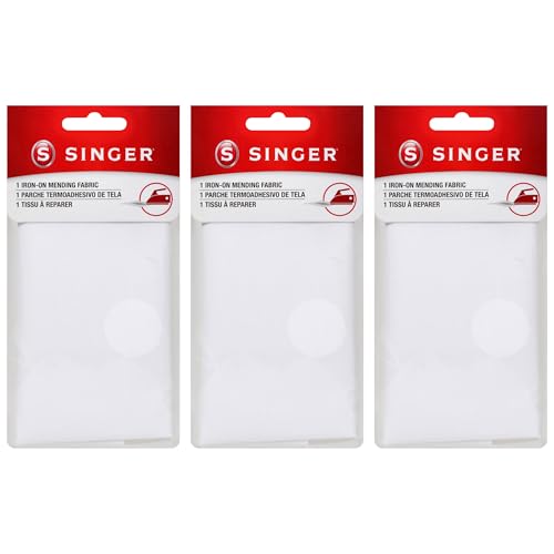 Iron-On Mending Fabric, 7-Inch x 16-Inch Patch for Mending Clothes, White (Three-Pack)