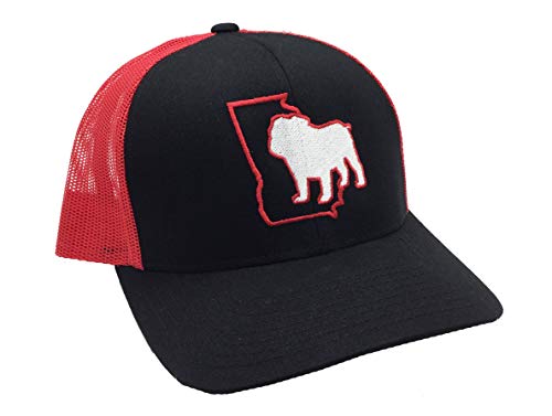 Heritage Pride Georgia State Outline with Bulldog Embroidered Trucker Hat, Black/Red