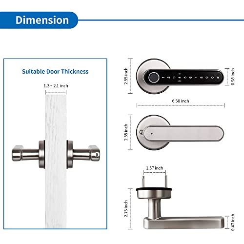 Image of CATCHFACE Fingerprint Door Handle - Keyless Entry, Biometric Smart Door Lock with WiFi Connectivity - Satin Nickel