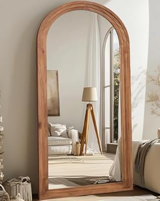 Coomily Full Length Mirror, 76"×34" Wooden Mirror Full Length with Stand Wood Floor Mirror, Oversized Stand Up Mirrors Large Wall Mirrors, Wall Mounted Mirrors, Arched Vintage Style, Browm