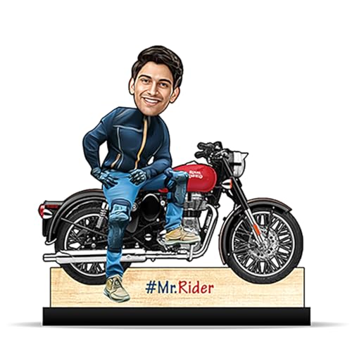 Foto Factory Gifts caricature personalized gifts for men Rider on bike (wooden 8 inch x 5 inch) CA0313