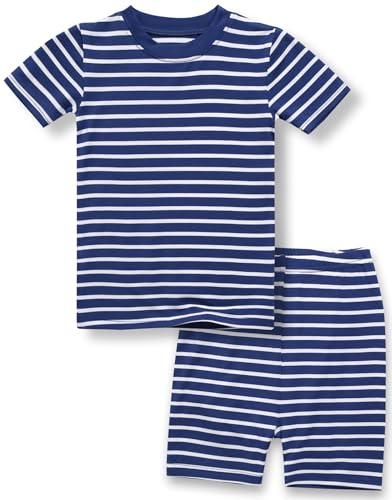 Vaenait Toddler Kids Junior Summer Short Sleepwear Pajamas 2pcs Set Stripe Line Deepbluewhite JS