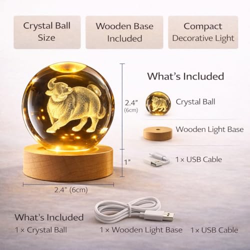 Lámpara de Noche Bola de Cristal con Base de Madera USB miniatura 2