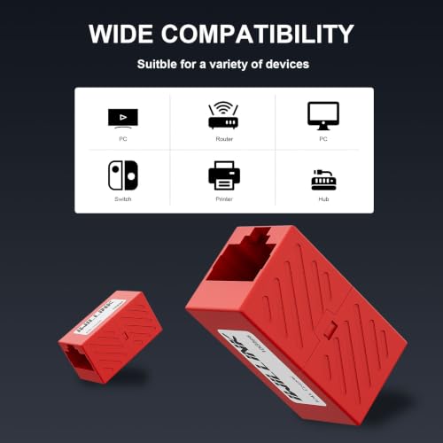 Image of iwillink RJ45 Coupler Ethernet Connector, Female to Female, 50 Pack, Red