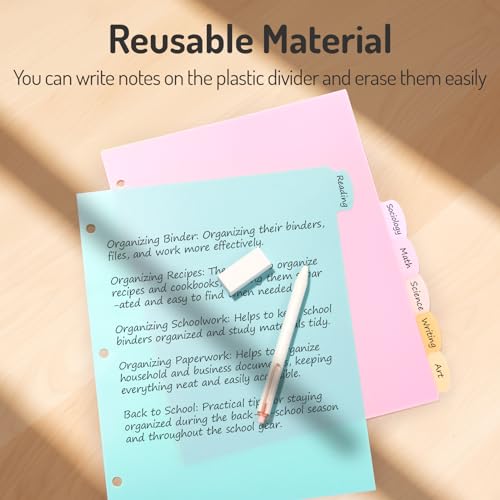 Forvencer 8-Tab Binder Dividers with Tabs, Big Tabs, Write&Erase Plastic Dividers for 3 Ring Binder, Binder Tabs for Organizers, 3 Ring Binder Dividers with Tabs for School Office (Pastels, 2 Set) - Thumbnail 4