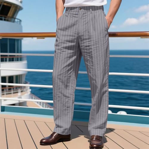 Linen Pants for Men with Packets Loose Beggy Work Trousers with Strip Pattern 2025 Summer2