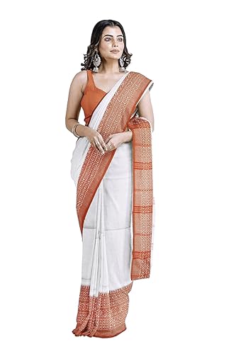 Image of eC ESHA'S COLLECTION Women's Cotton Blend Begumpuri Handloom Saree With Unstitched Running Blouse Piece