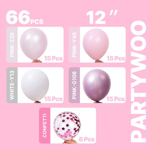 Image of PartyWoo Pink and White Balloons 66pcs 12 Inch Light Pastel Baby Metallic Pearl Pink Matte White Confetti Balloons for Gender Reveal Wedding Bridal Girl Baby Shower Princess Birthday Party Decorations