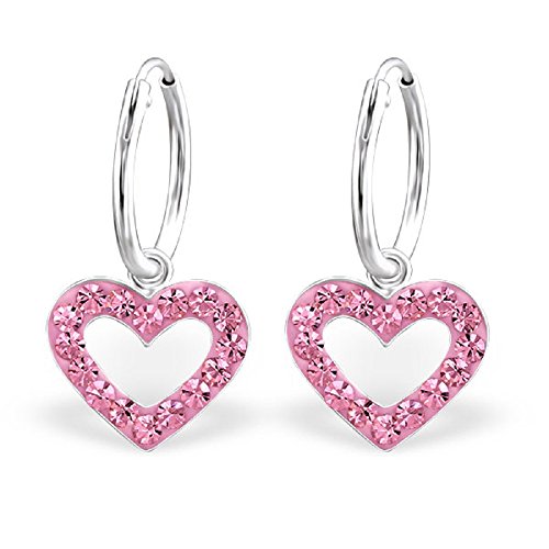 925 Sterling Silver Pink Rose Crystal Heart Dangling Small 1/2