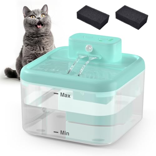 RUXAN Fuente para Gatos 2L 2200mAh con Sensor de Movimiento, Dispensador de Agua Inalámbrico con Ventana de Nivel de Agua Súper Silenciosa para Gatitos y Perros