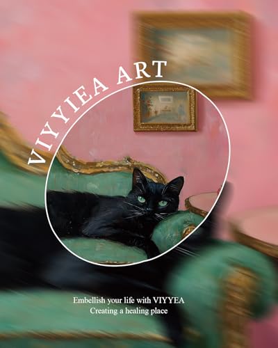 Image of VIYYIEA Vintage Gold Framed Wall Art for Living Room, Black Cat Canvas Prints Home Decor, Oil Painting Picture, Bedroom Wall Decor Gifts for Friends or Family -【Lying Cat】-(10L x 8W)