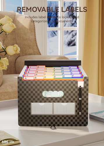 ABC life Organizador de arquivos sanfonado com 26 bolsos, pastas de arquivos expansíveis, organizado