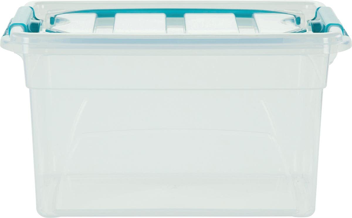 Whitefurze White Furze 7L Carry Box Secure Lid Strong Handle Clear Plastic Storage Container Teal Clip