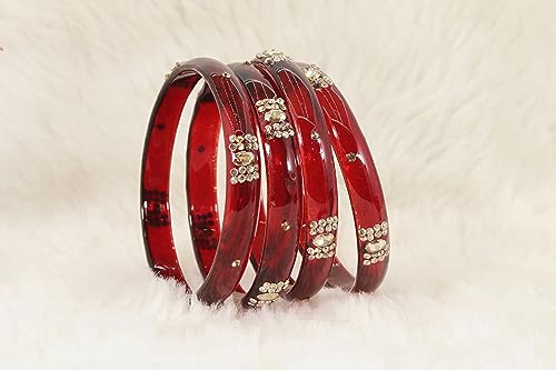 Zircon Studded Bangles Bracelet Set with Kada Bangles (Pack of 4)