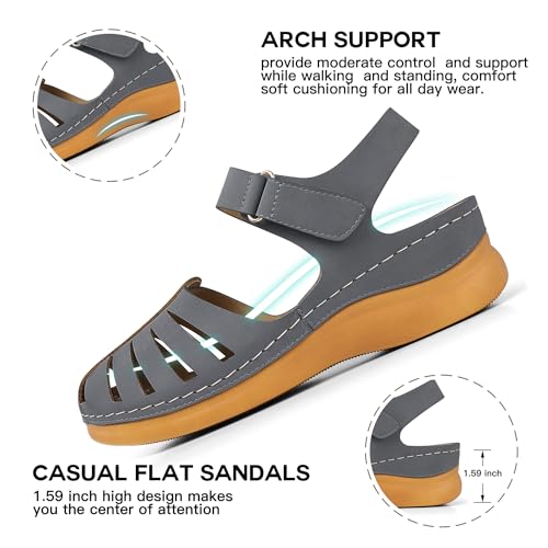 Image of SHIBEVER Women Comfortable Flat Sandals: Closed Toe Dressy Summer Sandal | Fisherman Comfortable for 8+ Hours Walking - No Ankle Rubs for All-day Commutes Lightweight Casual Outdoor Shoes