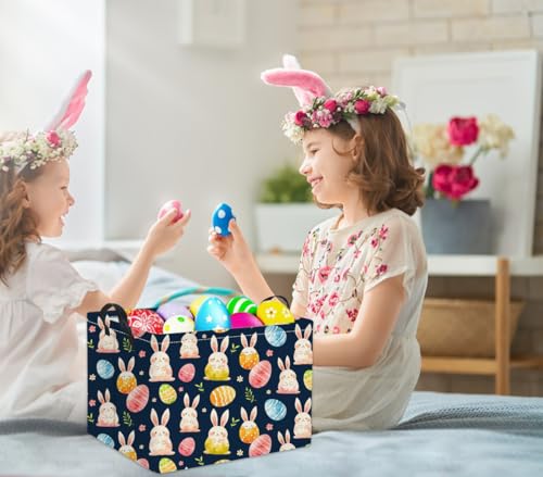 Image of Rectangular Easter Basket for Kids & Baby - Cute Toy Storage Bin, Organizer Shelf, Book Basket & Room Decor (Dark Blue Easter)