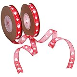 Mayam Valentine's Day Ribbons Heart Ribbons Craft Ribbons for Valentine，Wedding Craft, 2 Rolls (red)