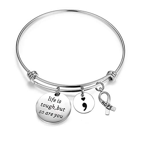 Life is Tough but so are You Bracelet Semicolon Mental Health Awareness Jewelry Surgery Recovery Gifts (bracelet)