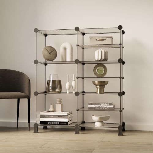 Image of BOXJOY 9 Shelf Plastic Book Shelf Organiser with White Translucent Panels and Bottom Stand Bookshelf Organizer Cabinet Rack for Bedroom Living Room Study Storage Showcase Display for Home