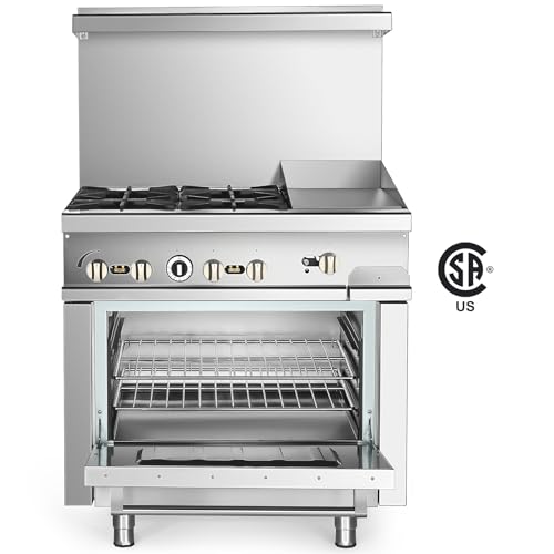 Wilprep WGR-12MG-LP 36 Inch Liquid Propane Gas Range With Oven & 12 Inch Griddle, Single Oven Gas Range With Total 173,000 Btu, 4 Burner Commercial Gas Range thumb #1