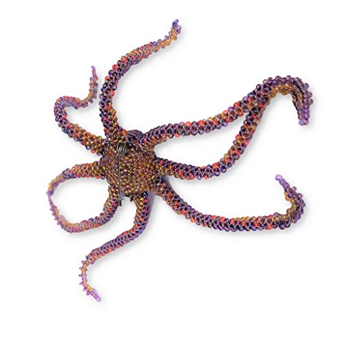 Beaded Octopus, Clothing Accessories, Beach Nautical Figurine, Jewelry, Hand Strung Seed Beads, Pin Attached, Brooch, Ornament, Christmas Tree, Handmade In Guatemala 6 X 6 X 1 Inches (Purple) #TOP4