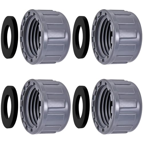 HAOBIN 4pcs PVC Screw Cap PVC Screw Cap 32mm Round Female Thread Hose Connection Cap Round with Seal Female Thread Drain Pipe with Rubber Seal for Garden and External Hose Ends