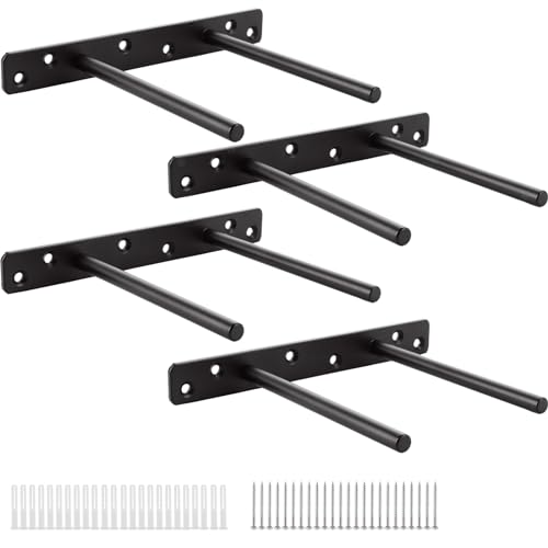 YOUNTHYE 4 Piezas Soportes para Estantes Invisibles Soportes para Estantes Flotantes de 200 mm Soportes para Estantes Ocultos de 20 cm Soportes para Estantes Negros Resistentes Soporte para Estantes
