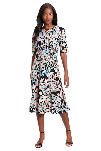 Image of London Times Women's Womens Elbow Sleeve A-line Midi - Pretty Garden Party Dress - Special Occasion Wedding Guest Dress