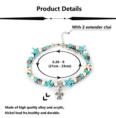 Finrezio 8Pcs Anklets For Women Girls Adjustable Boho Turtle Starfish Beac Ankle Bracelets Foot Jewelry Set Handmade (B: 8Pcs Boho Anklets) #TOP3