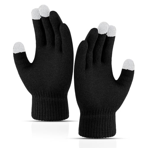 FirstFit Winter Gloves, Woolen Gloves for Men Women, Upgraded Touch Screen Texting Warm Running Gloves with Thermal Soft Knit Lining - Black