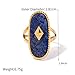 Natural Lapis Lazuli/African Jade Western Chunky Statement Rings, 18K Gold Plated Exaggerated Resizable Rings, 10 * 25MM Cut Gemstone, Stackable Fashion Ring for Women